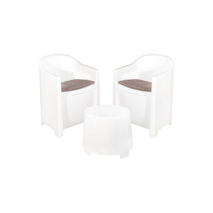 Ensemble terrasse - Luna SLUC06BG - Blanc - 2 fauteuils avec coussins - Table dappoint