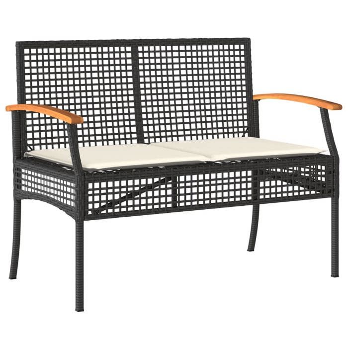 Banc de jardin en résine tressée et acacia - vidaxl - 108x57x85 cm - Coussin blanc crème - Résistance aux UV