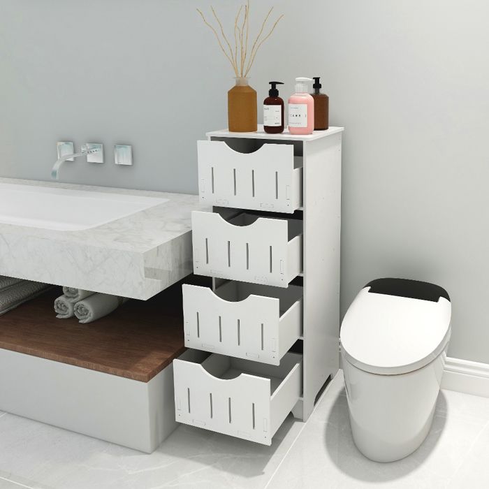 Armoire de salle de bain PIPIPOXER Étagère de Rangement Avec 4 tiroirs Boîte de rangement 30x30x82 cm Blanc