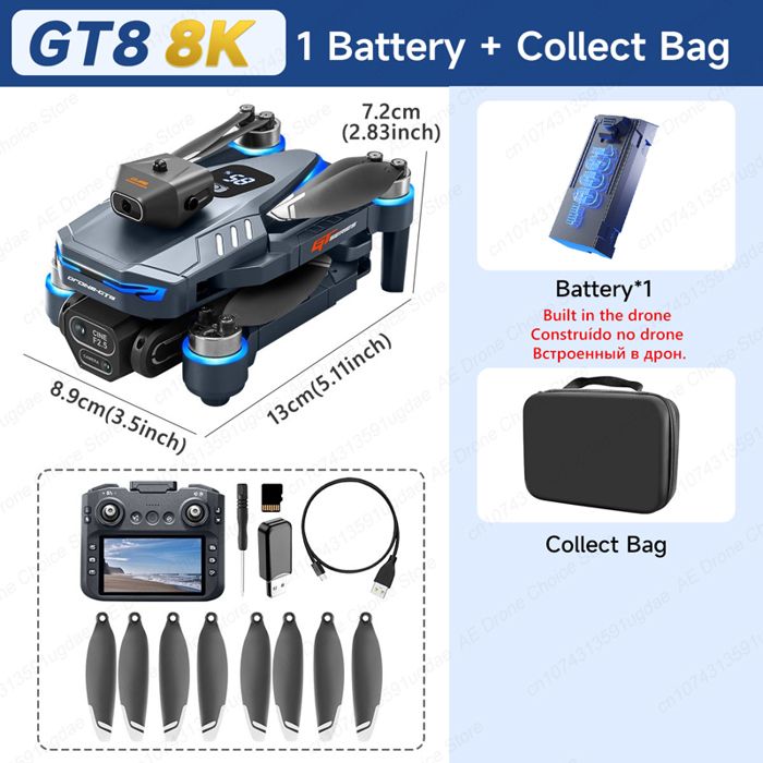 Drone GT8 8K professionnel HD double caméra écran à distance 5G WIFI moteur sans brosse évitement dobstacles pliable quadrirotor