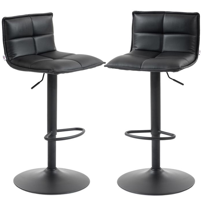 Lot de 2 tabourets de bar - HOMCOM - réglable en hauteur - avec assise pivotant en PU repose-pieds et large dossier - noir