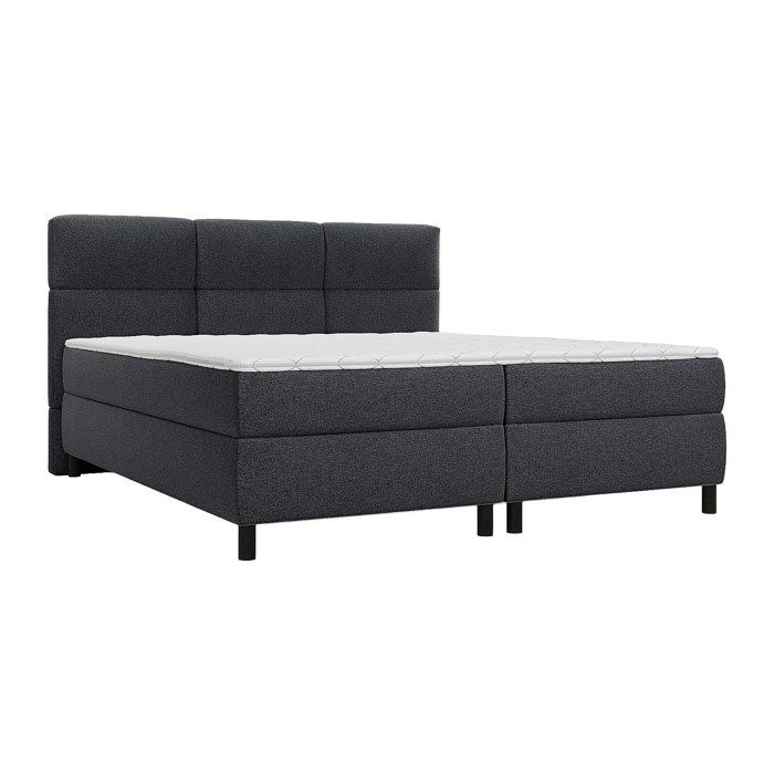 Ensemble complet boxspring tête de lit capitonnée + sommiers + matelas + surmatelas - 2 x 90 x 200 cm - Tissu - Anthracite - LODI de Ensemble complet boxspring tête de lit capitonnée + sommiers + matelas + surmatelas - 2 x 90 x 200 cm - Tissu - Anthracite - LODI de