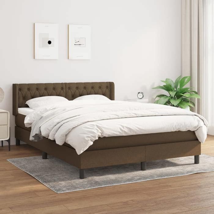 Lit à sommier avec matelas - vidaXL - 140x190 cm - Marron foncé - Tissu polyester - Ressorts ensachés