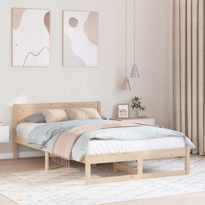Haute qualité - Grand lit(2 personnes) Structure de lit avec tête de lit Naturel 140 x 190 cm - pour chambre - Pin massif 9_4887980
