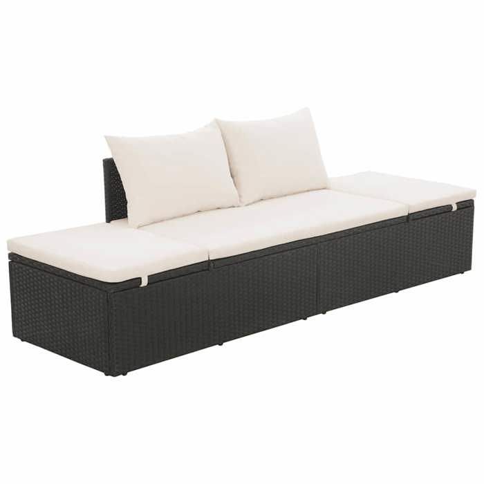 Lit de jardin 1-personne pour terrasse - CLARENCE® - Bain de Soleil simple - Noir 195x60cm Résine tressée 57243
