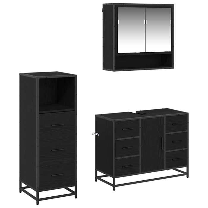 Ensemble de mobilier de salle de bain - Cadre robust - ARMOIRE WC/SALLE DE BAIN COMPLETE - 3 pcs - Chêne noir 80x33x60cm 983281 LH66