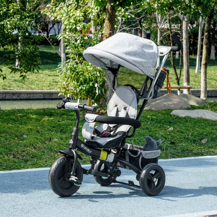 Tricycle evolutif hypermotion, tricycle bébé de 1-4 ans, vélo enfant pliable - tobi frey avec poignée confortable, poussoir, pédales, siège réversibl