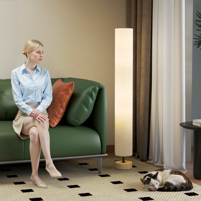 MOTHINESSTO3925-Lampadaire sur pied de salon avec abat-jour en lin interrupteur à pied 2 x douille E27 120 cm gris
