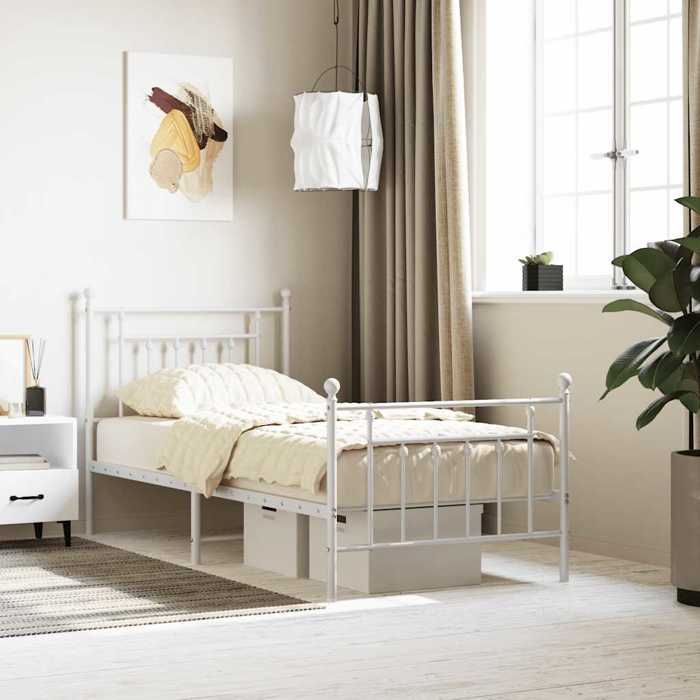 Blanc Lit simple:90x190 cm - Design classique - Structure de lit métal - avec pied de lit blanc 90x190cm 23548142744133 Blanc Lit simple:90x190 cm - Design classique - Structure de lit métal - avec pied de lit blanc 90x190cm 23548142744133