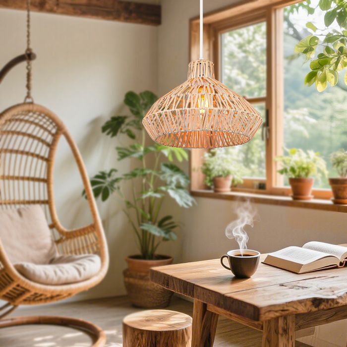 1pcs Suspension Luminaire - SMOTOP - Vintage Industriel - Métal et Bambou - E27 - Ø32cm - Pour Salle à manger Cuisine