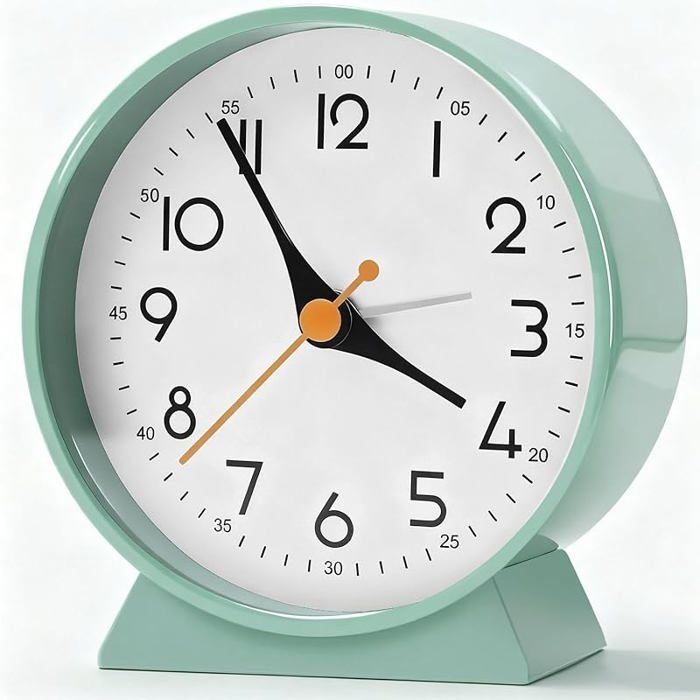 Réveil analogique sans tic-tac petit bureau rétro à piles horloge de table pour décoration de salon chambre table de Vert