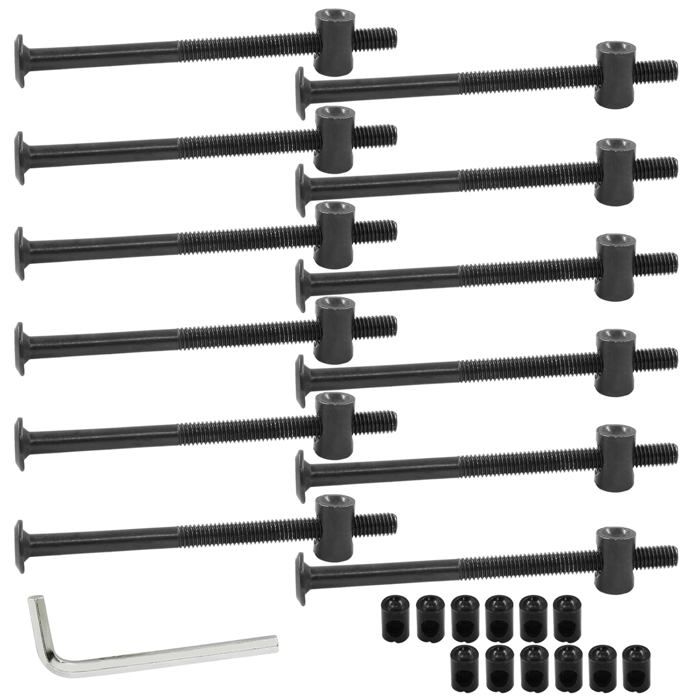Lot de 12 boulons hexagonaux M6 x 90 mm pour meubles écrous berceaux lit de bébé avec clé (noir 12 pièces)
