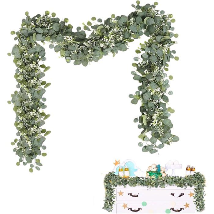 de Plantes Artificielles 1 8 m Liane Décorative avec Feuilles Eucalyptus Faux Feuillage Vert pour FLEUR-PLANTE ARTIFICIELLE