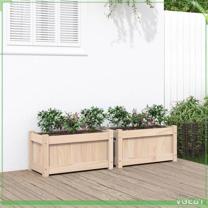Jardinière dextérieur - FAFEICY - 837440 - bois de pin massif - 60 x 31 x 31 cm - lot 2 pièces