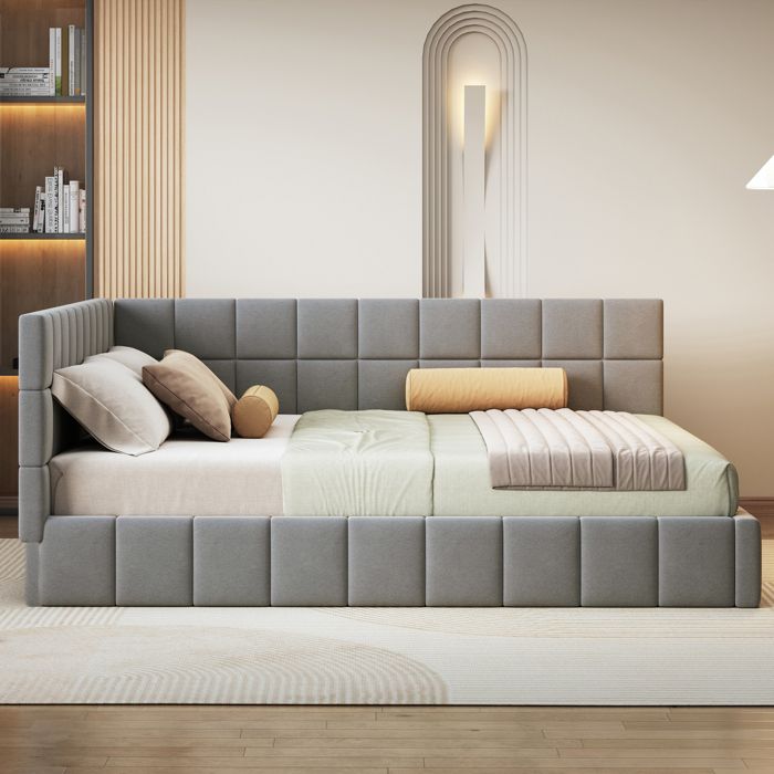 Canapé-lit - KOMHTOM - 160x200 - Velours gris - Convertible 2 places - Style Mid‑Century Canapé-lit - KOMHTOM - 160x200 - Velours gris - Convertible 2 places - Style Mid‑Century