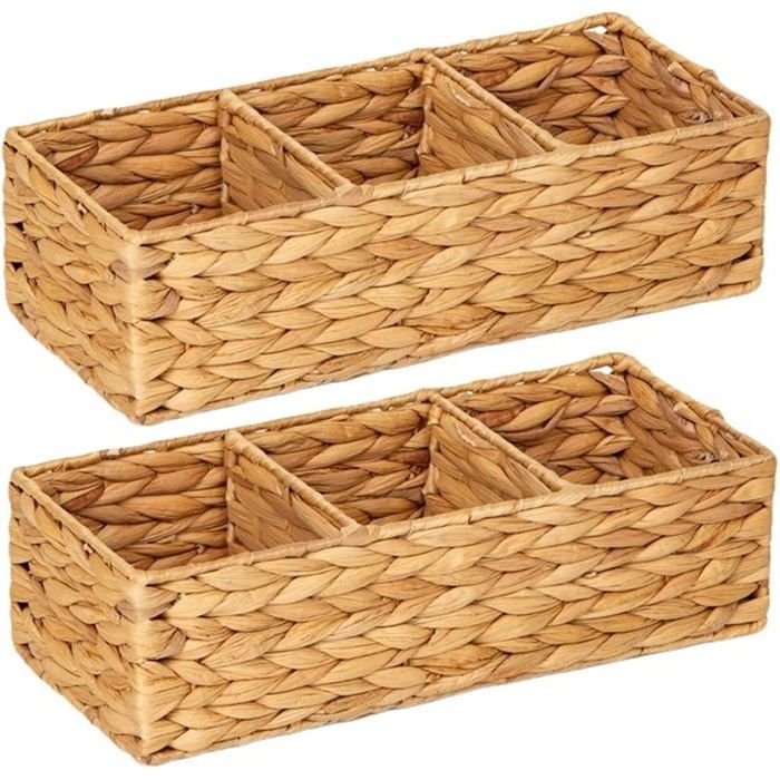 Set de 2 paniers en rotin tressé à la main pour rangement bureau et plan de travail – paniers naturels avec séparateurs pour plant