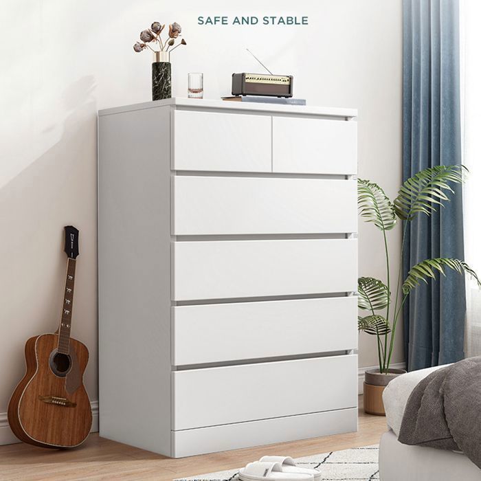 Commode Haute Classique - 6 Tiroirs - WILITTO - Style Simple et Moderne - Panneaux - Rangement Modulable - 60x41x109cm - Blanc