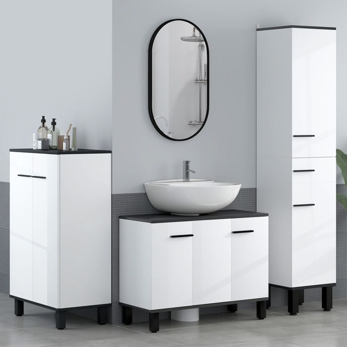 Meuble sous lavabo 80 x 34 x 60 cm blanc 2 portes et étagères réglables avec ou sans colonne