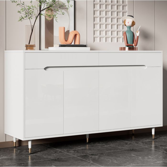 COVREO Meuble à chaussures 140 x 39 x 84 cm 2 portes 2 tiroirs étagères réglables blanc et or
