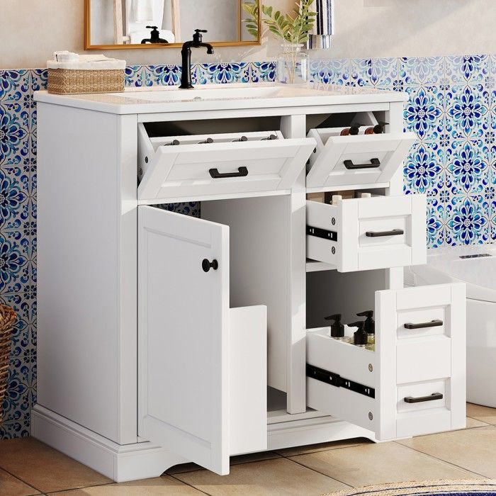 Meuble sous Vasque de Salle de Bain Blanc avec Vasque Céramique Tiroir Basculant Étagère de Porte 76x47x82cm Meuble sous Vasque de Salle de Bain Blanc avec Vasque Céramique Tiroir Basculant Étagère de Porte 76x47x82cm