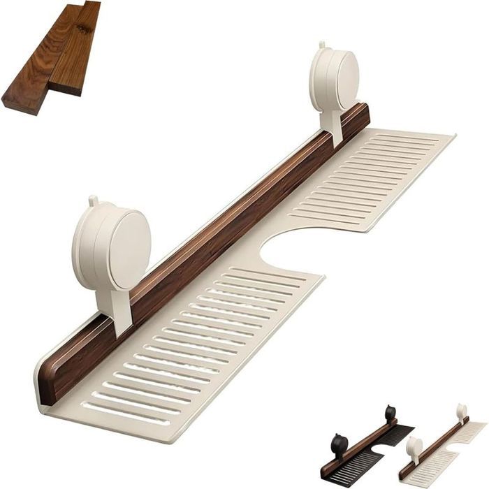 Étagère de salle de bain à ventouses en noyer étagère de rangement sans perçage pour lavabo et coiffeuse panier de douche à vent