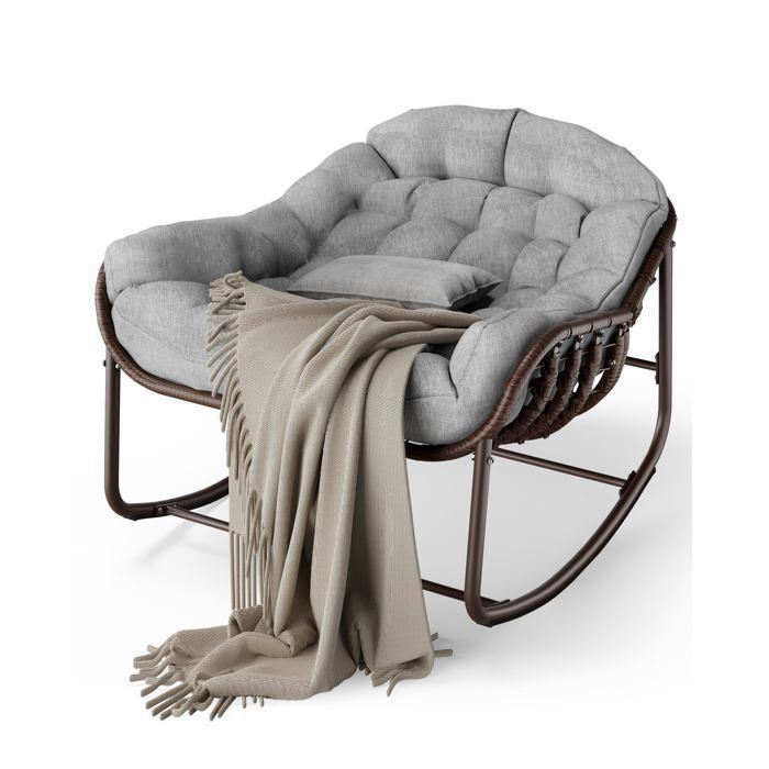 VFCLAR Fauteuil Balancelle Œuf Grand Modèle – 200kg Base Incurvée Coussins Gris Inclus Cadre Métallique