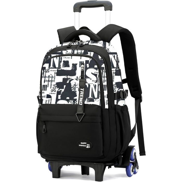 Cartable à roulettes ado - Amythe - Sac à dos trolley 6 roues - Grand format 32 x 20 x 48 cm - 5 compartiments