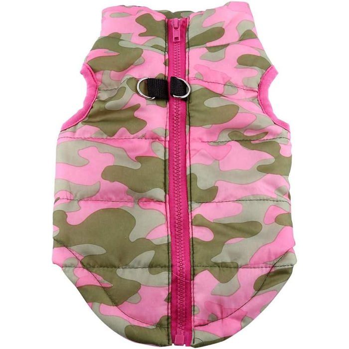 Veste Hiver Chien Coton Camouflage avec Nœud Manteau Chien Automne Rose Rouge Taille M