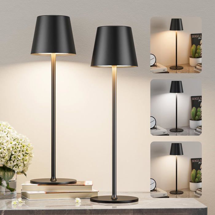 Lampe De Chevet Tactile Sans Fil Lot De 2 Petite Lampe Led Rechargeable Pour Table Bureau La Chambre/Salon/Exterieur A Pile[LL755]