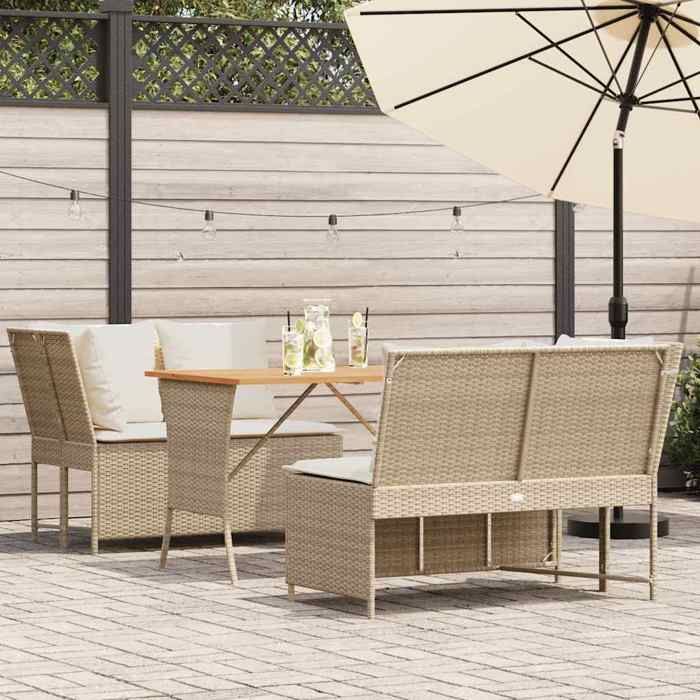 Beige Salon de jardin avec coussins 3 pcs beige résine tressée - Meuble de balcon LV57581