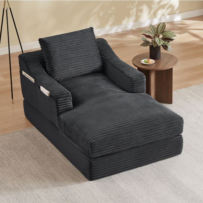 COVREO Canapé lounge convertible 1 place 160x100x85 cm velours côtelé gris foncé mousse double couche
