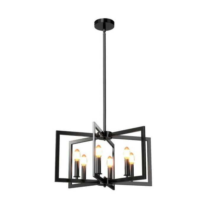 Design hexagonal lustre suspendu noir 6 x E14 à hauteur réglable pour îlot central salle à manger ou entrée