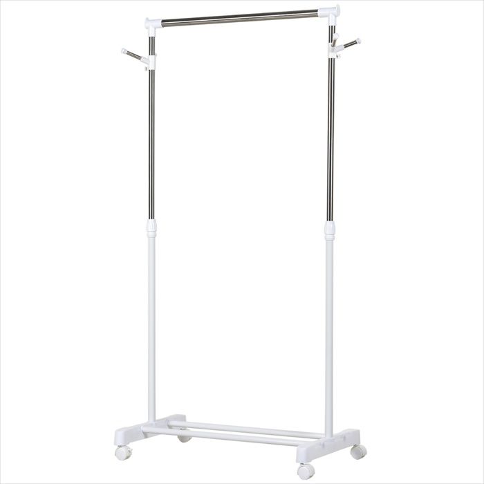 Portant à vêtements en acier inoxydable hauteur réglable 87-145 cm avec étagère - Blanc Acier inoxydable 68.5 x 42 x 145 cm Ref