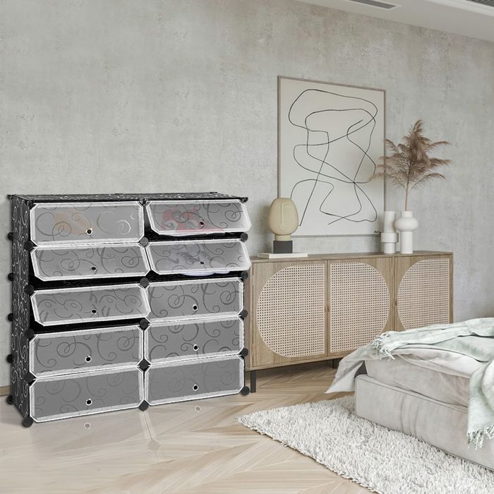 OHMG-Meuble À Chaussures En Plastique-Armoire À Chaussures En Plastique À 5 Niveaux Et 10 Portes-Imperméabilisation-95*37*91.5cm