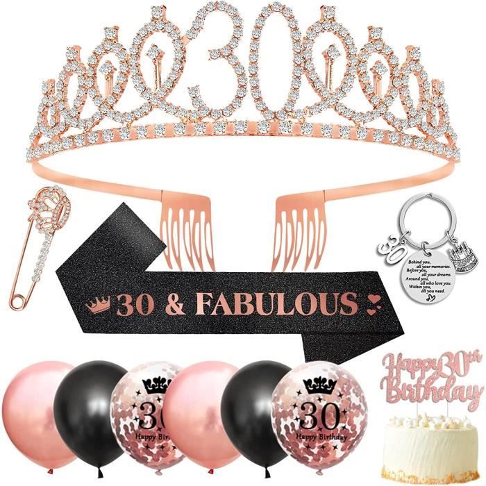 Set Couronne Et écharpe "30 Ans" Or Rose - Diadème à Paillettes Et Sash Pour Fête D'anniversaire Femme/fille