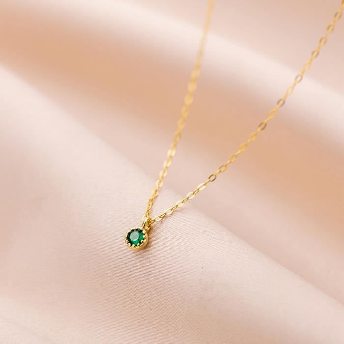 collier en plaqué or avec pendentif rond en zircon vert • bijoux de mode fins pour femme • cadeau pour elle • cadeau de noel
