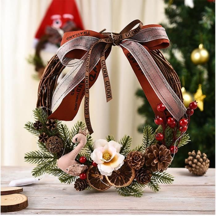 Couronne De Noël Lumineuse 24 Pouces – Rouge Et Blanc Avec 30 LED – Pour Porte D'entrée