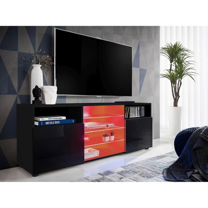 Meuble Banc TV Urbino Komodee - LED RGB - Noir Brillant et Noir - Facades en Brillant - 140 x 53 x 35 cm Meuble Banc TV Urbino Komodee - LED RGB - Noir Brillant et Noir - Facades en Brillant - 140 x 53 x 35 cm