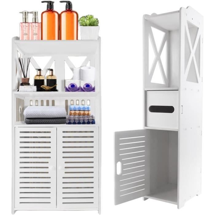 Armoire De Salle De Bain Étroite Avec Double Porte, Étanche, Étagère De