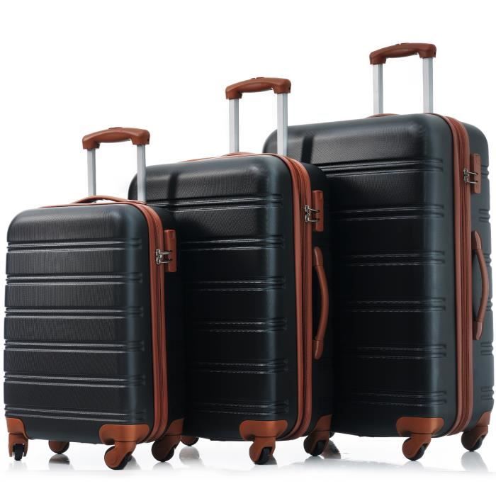 Valise TSA Serrure Valise ABS Rigide COOLIFE 4 Roues - Serrure TSA - Set 3 Pièces (cabine + Toilette + Sac Voyage) Set Bagage 3 Pièces