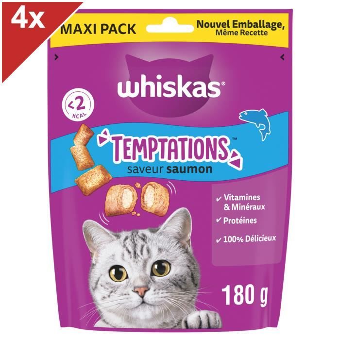 Comparer les prix de WHISKAS Temptations 4 Friandises pour chat saveur Saumon (4x180g)