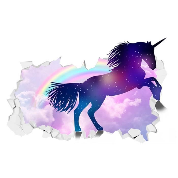 Sticker mural licorne arc en ciel 3D 39 * 59cm Cdiscount Maison