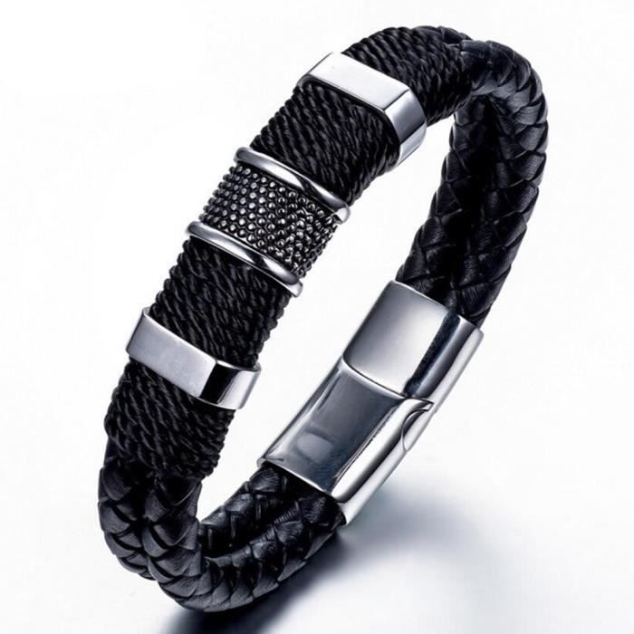 Bracelet Cuir Torsadé et fil acier pour homme