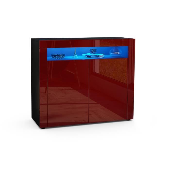 Vladon Commode buffet Valencia en Noir mat - Bordeaux haute brillance - Bordeaux haute brillance
