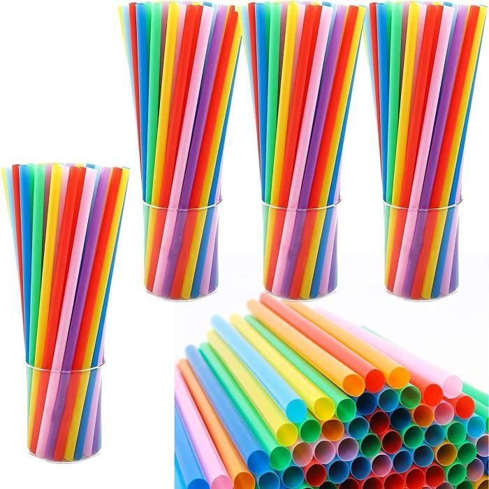 Lot de 100 pailles colorées en plastique réutilisables, couleur paille  plate, 8 couleurs mélangées Jumbo Smoothie pailles à [53] - La cave  Cdiscount