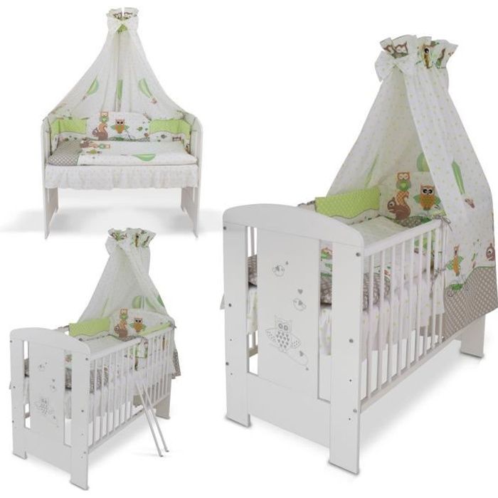 Bebe Puericulture Set De Lit Complete Matelas Sommier A Lattes 1 X 60 Cm Berceau Lit Bebe Hibou Bleu Berceaux
