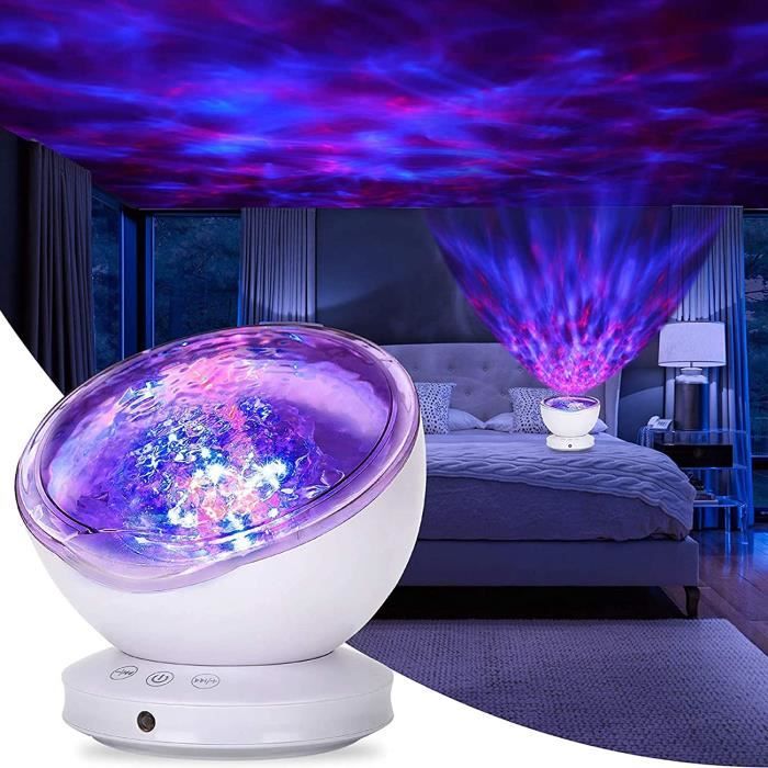 Projecteur de lumière océanique pour chambre à coucher, projecteur de  lumière de nuit rotatif à 360 degrés 6 couleurs Effet de projection stéréo  à double couche