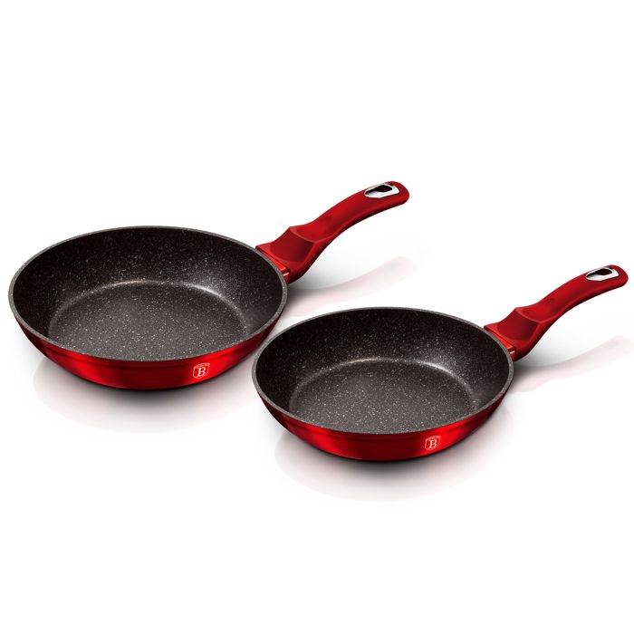 Set de Poêles à Frire Induction 22 - 26cm Aluminium Antiadhésif Marbre sans PFOA Berlinger Haus Burgundy Rouge