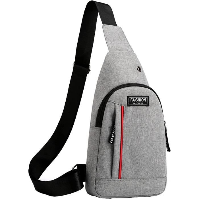 Sac de Poitrine - Homme - Sacoche en Cuir - Bandoulière Réglable - Confort Optimal - Couleur Grey