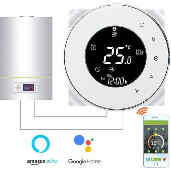 Thermostat WiFi pour chaudière gazeau,Thermostat intelligent Écran LCD Bouton tactile Rétro
